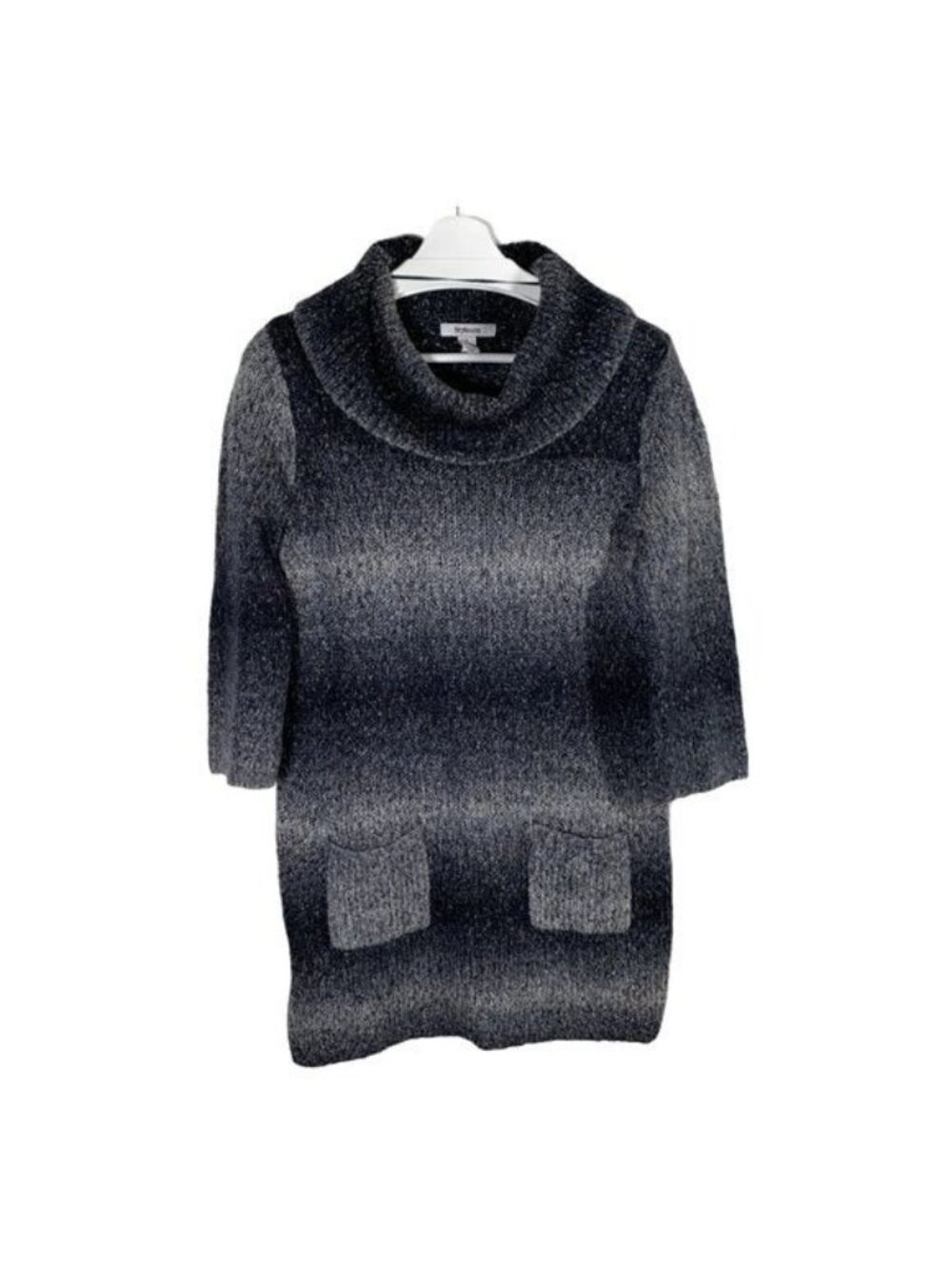 Style & Co Women's Cowl Neck Tunic Sweater Small Gray Black Ombre 3/4 Sleeve